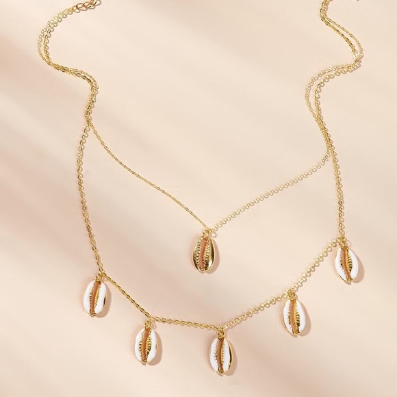 Shell Charm Double Layered Chain Necklace - Picture 2 of 4